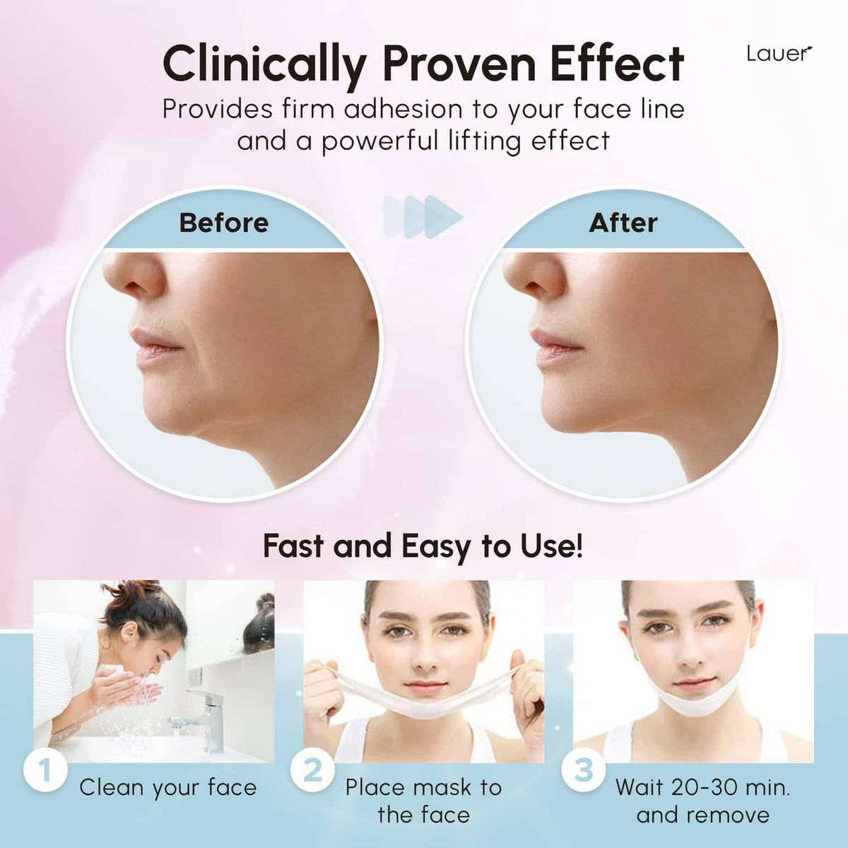 V-line lifting face mask clinically proven effect shown with before and after face views