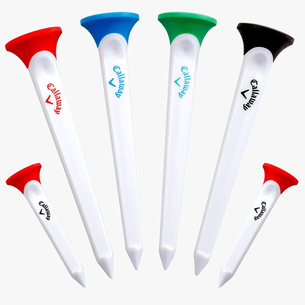 Callaway plastic golf tees, white shafts with colored heads, 4-pack