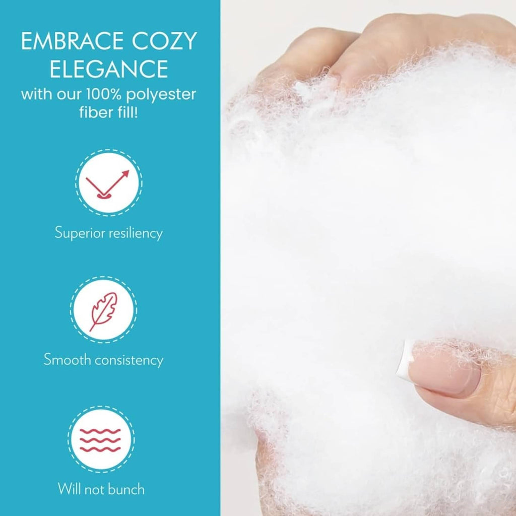White polyester fiber fill in hand, smooth and resilient texture