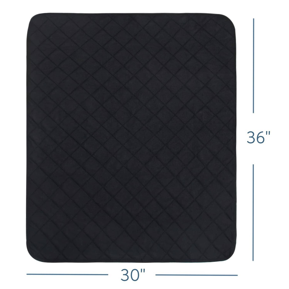 Black washable bed pad, 30 x 36 in square, quilted top surface