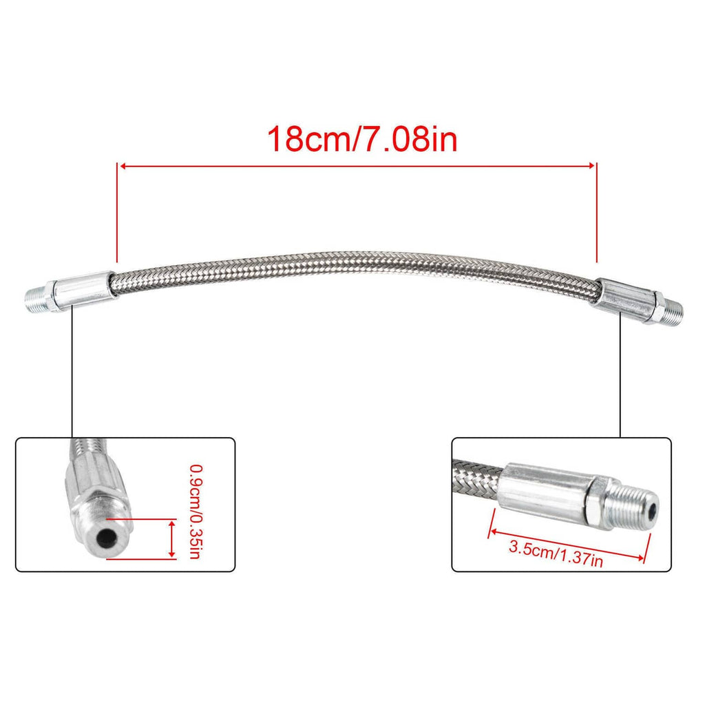 Braided coolant hose crossover with metal ends; 18 cm overall length shown