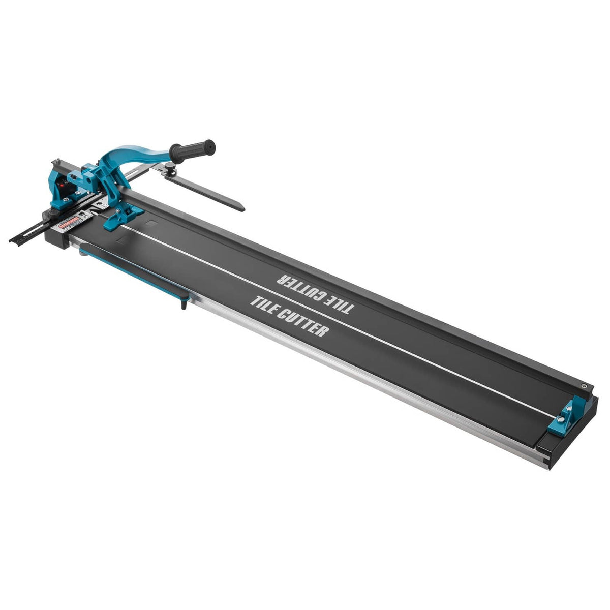 48-inch manual tile cutter, blue and black base with cutting handle and rails