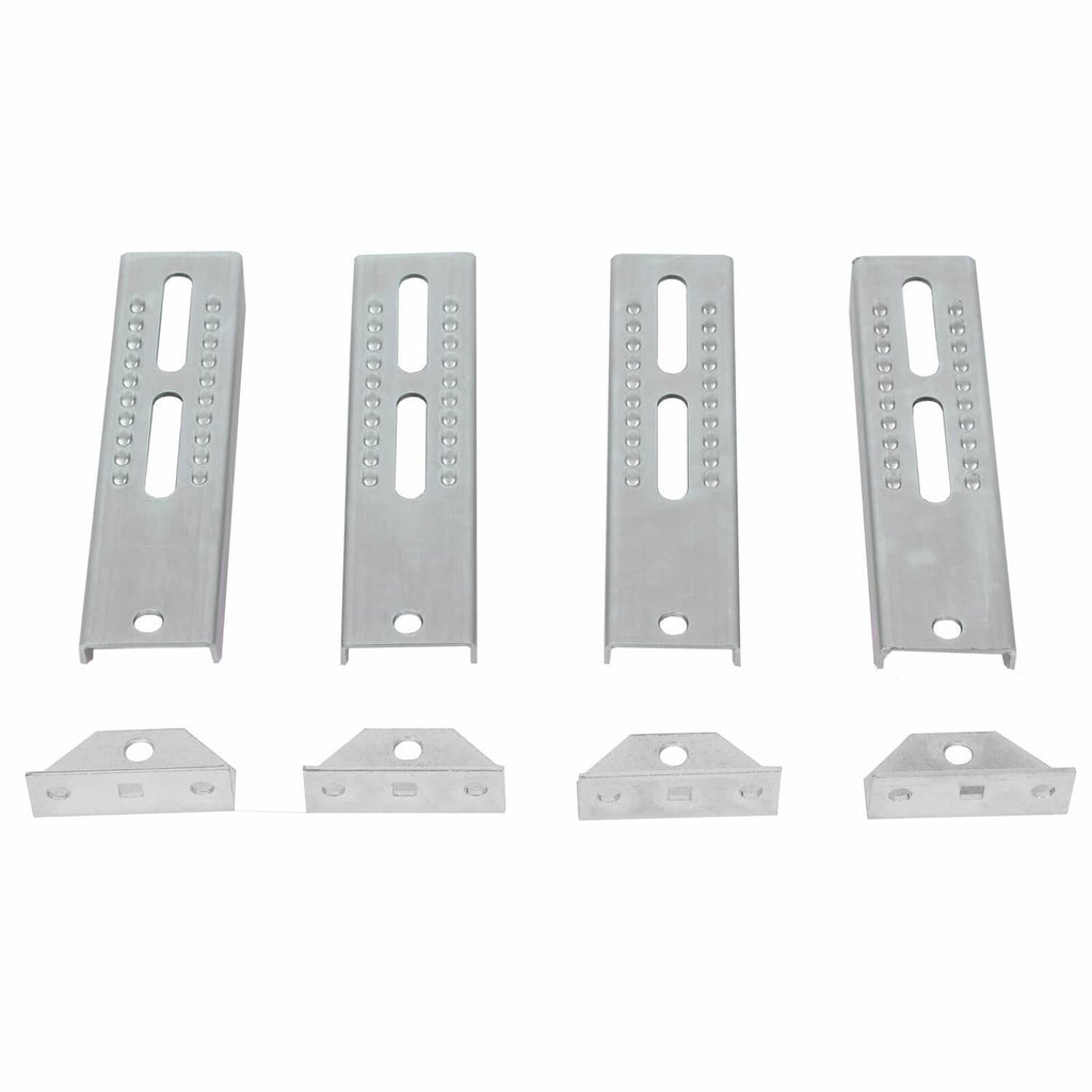 Galvanized vertical bunk board brackets with center slots and two mounting holes at ends
