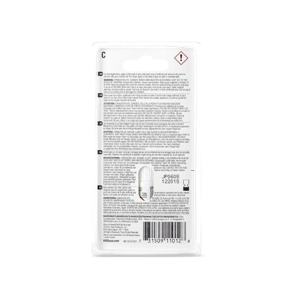 Maximum speed nail glue package back with ingredient and warning text