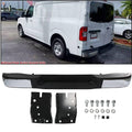 Rear bumper assembly with chrome-look accents and no park assist sensor hole, includes brackets