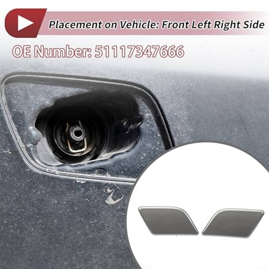 Front bumper headlight washer nozzle opening with gray cover caps shown