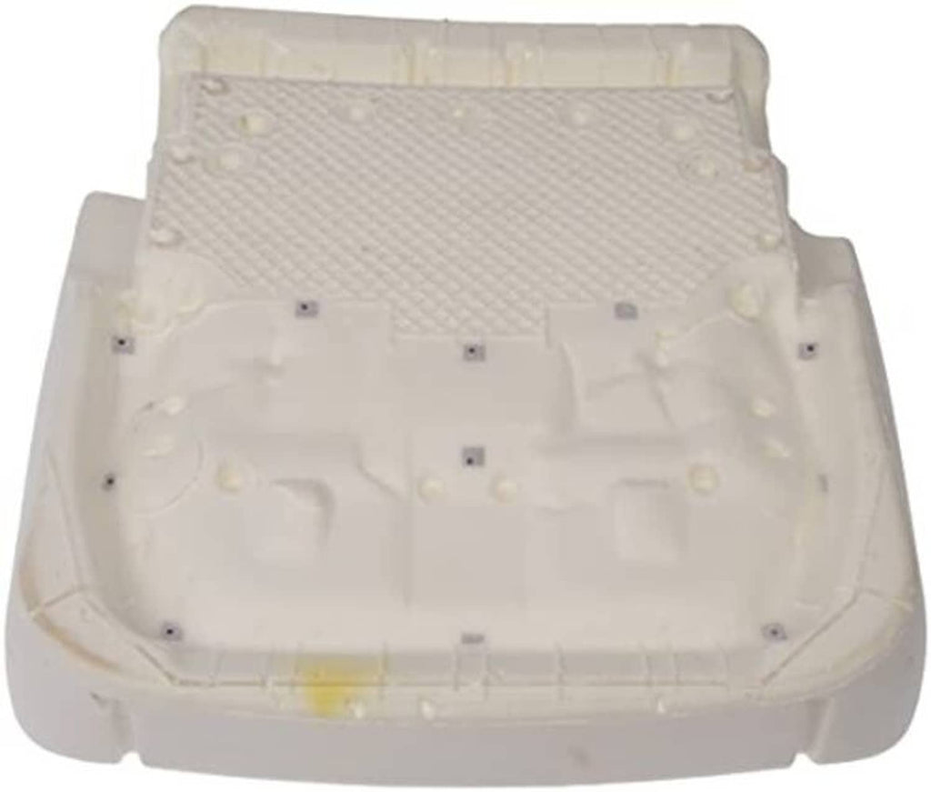 Front driver side seat cushion pad underside, cream with textured pattern and holes