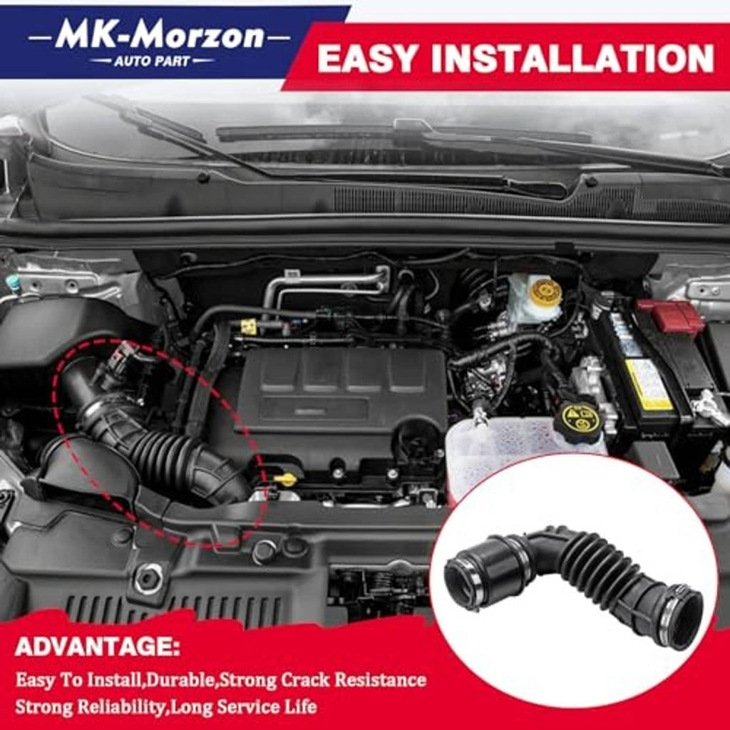 Air intake hose with ribbed rubber tube and metal band clamp, shown in engine bay