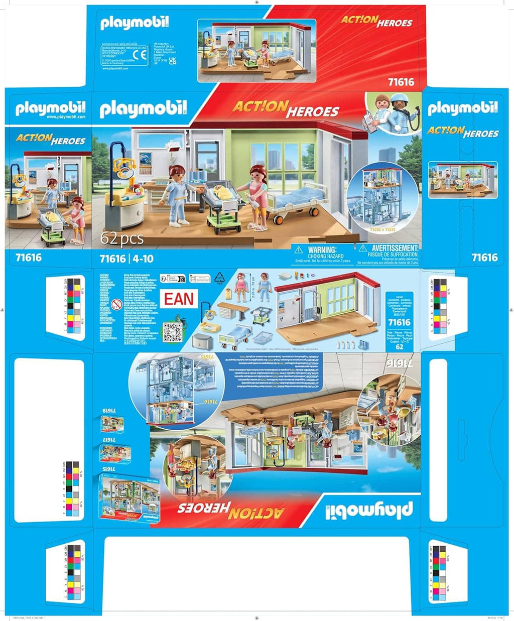 Playmobil maternity ward playset box back with product details and images