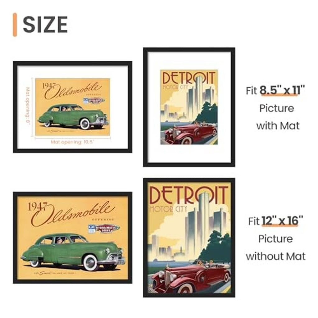 Black picture frame options with and without a white mat for photo display