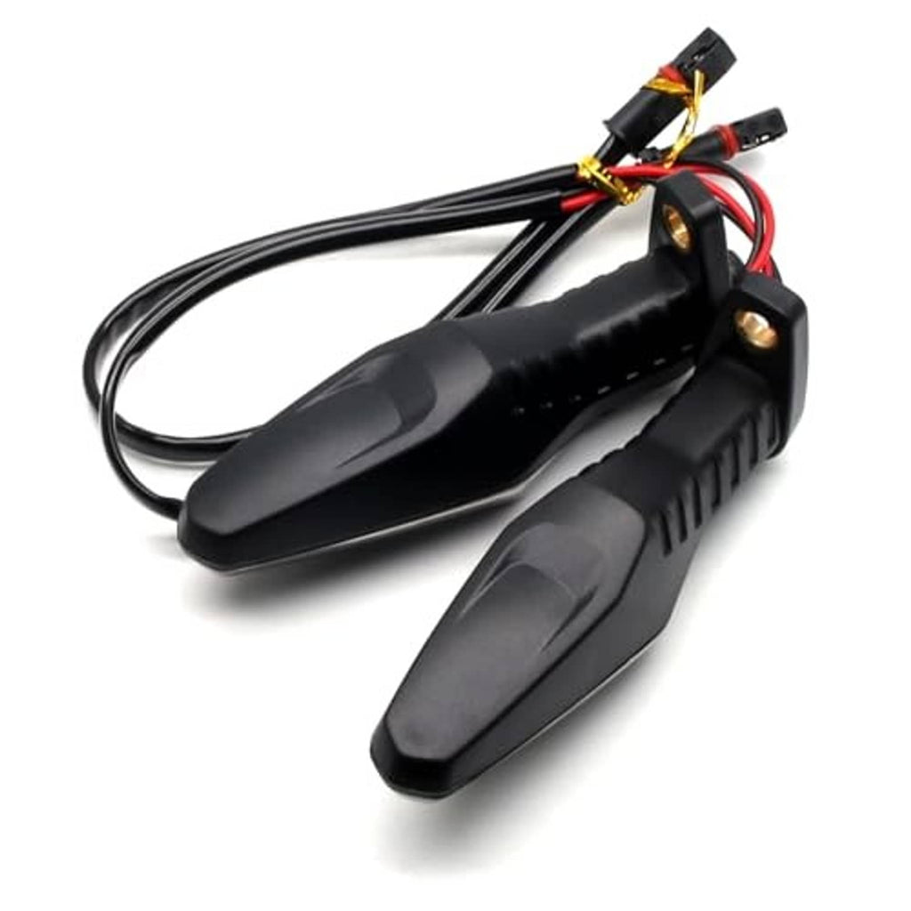 Black motorcycle turn signal lights with smoked lenses and bundled wiring harness