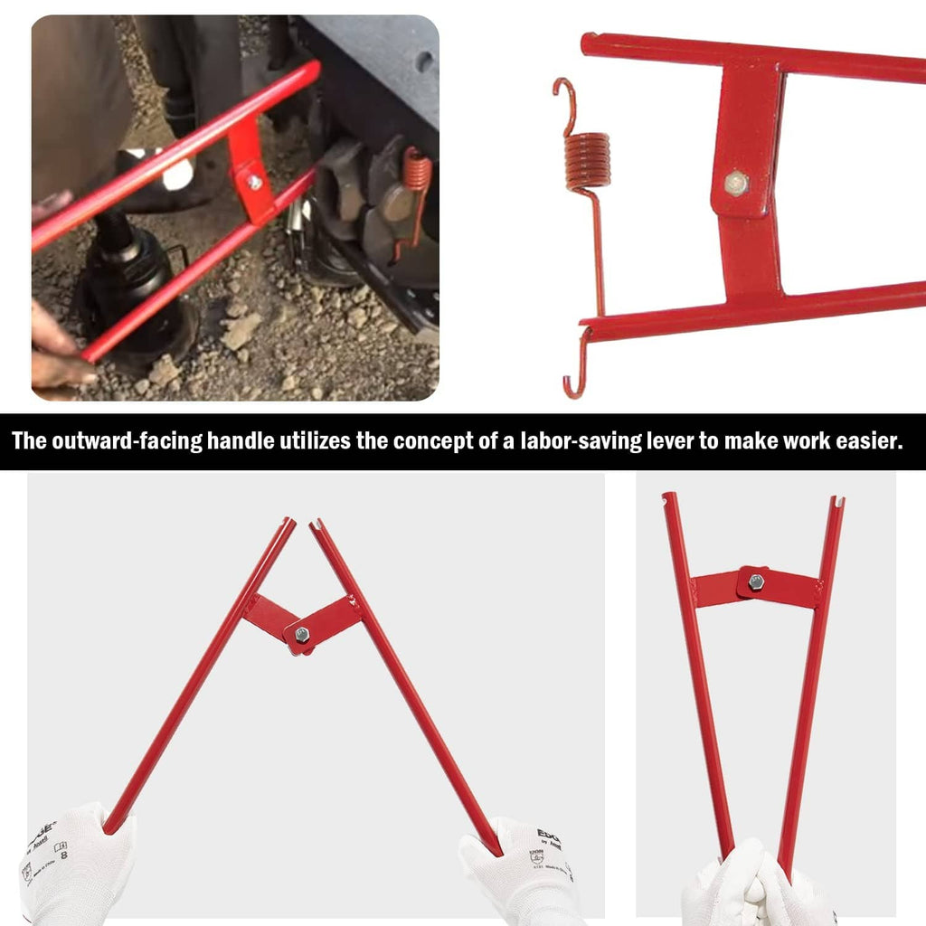 Red brake spring installer tool with spring hook and U-frame for truck brake anchors