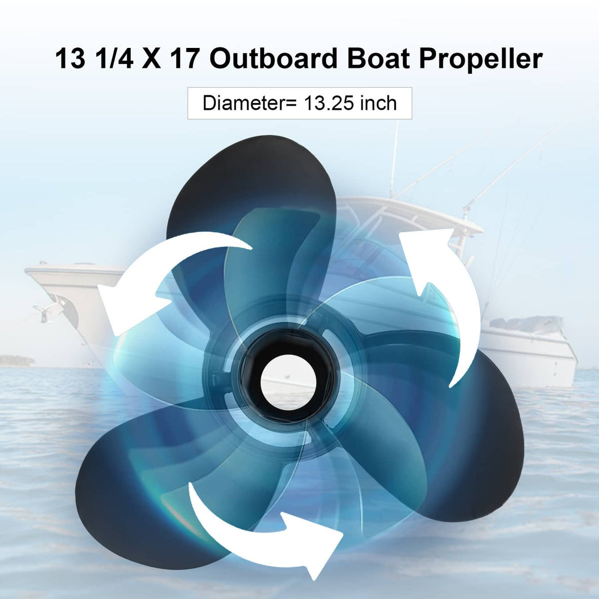 Black three-blade outboard propeller with circular hub opening