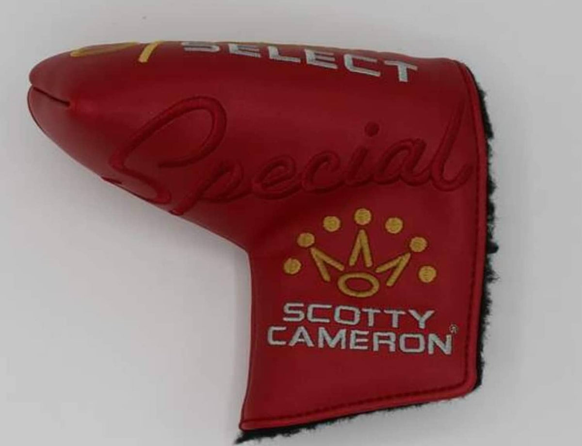 Red Scotty Cameron Special Select mid mallet putter headcover, front logo patch
