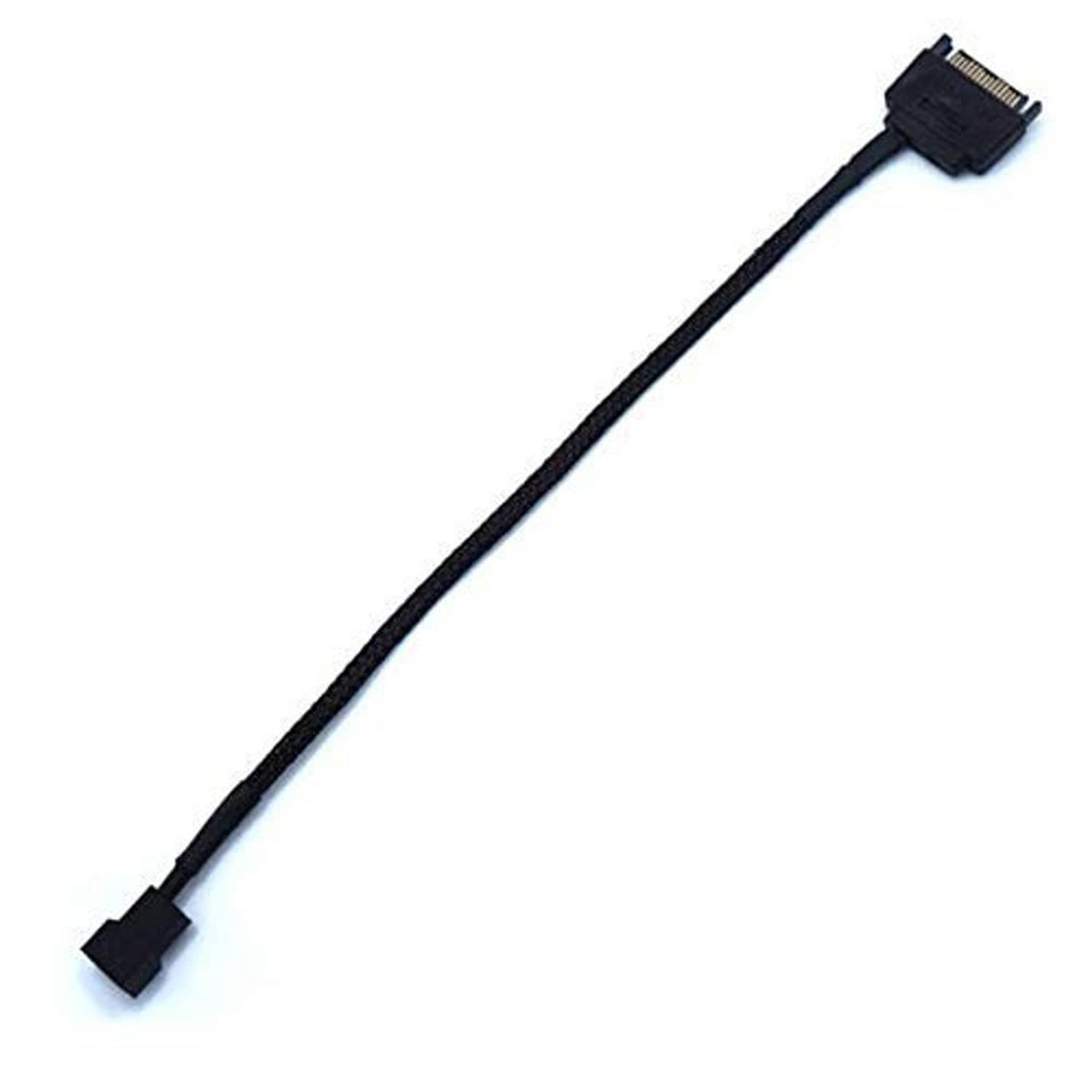 Black braided SATA to 3/4-pin PC fan adapter cable, long cord with connectors
