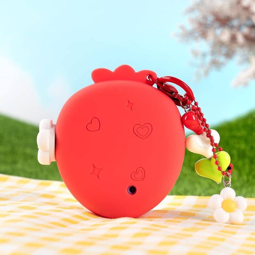 Red soft TPU bubble protective case front view with heart and star embossing and keychain