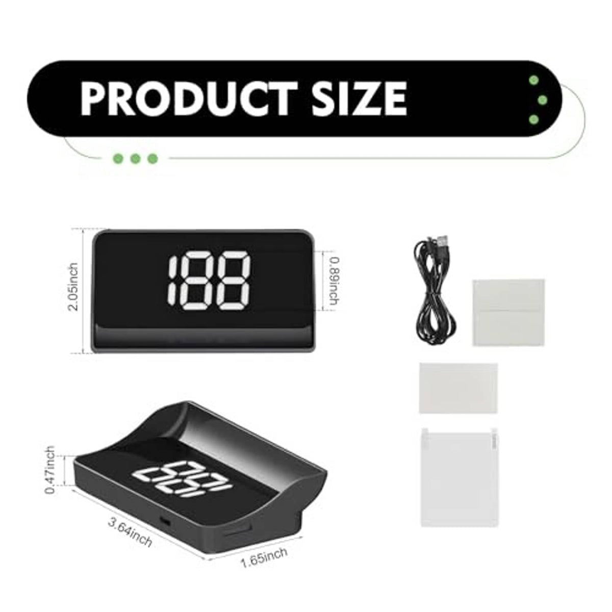 Car heads-up display speedometer unit with dark housing and front numeric display