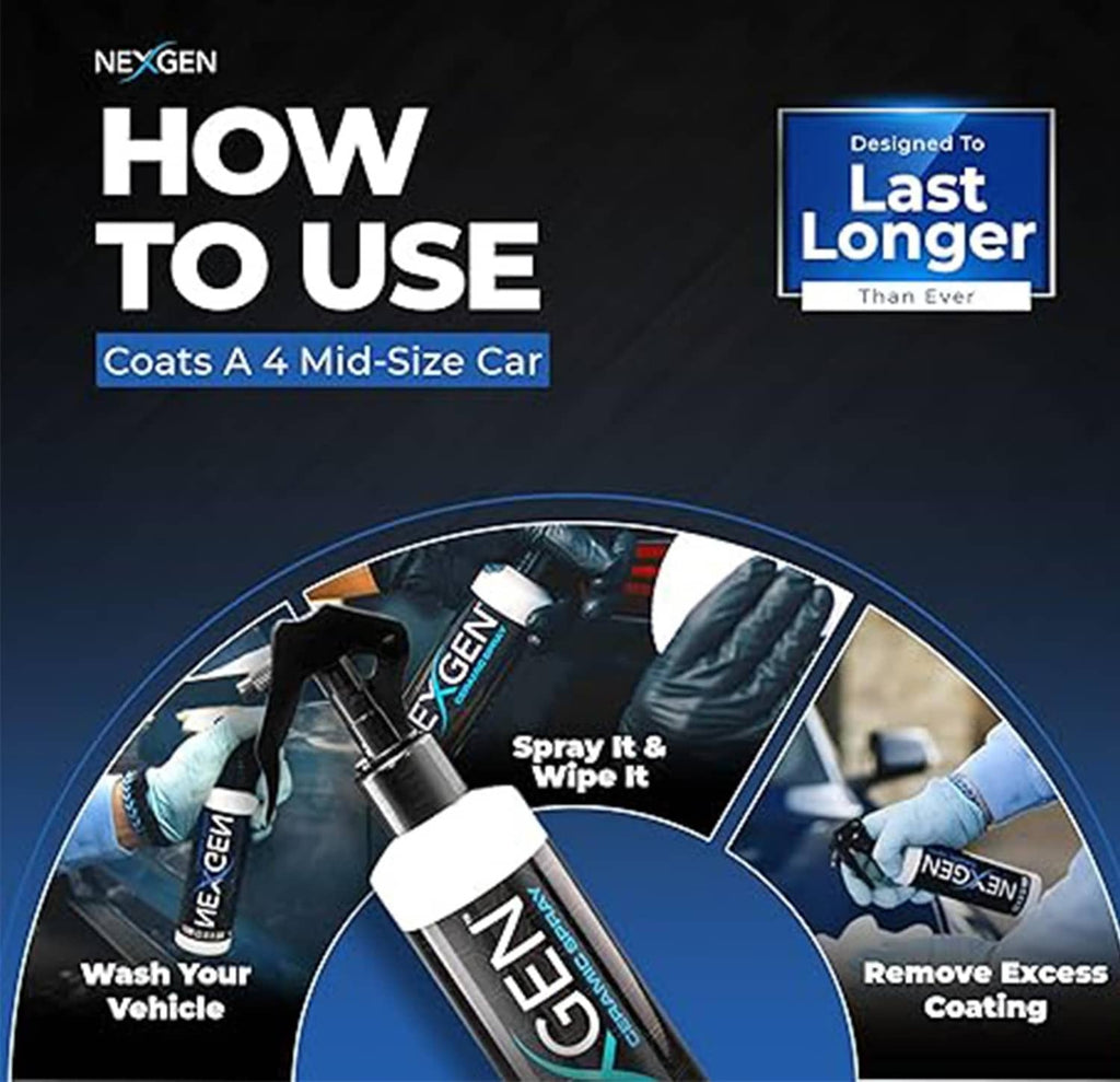 Ceramic spray coating bottle with trigger sprayer and circular step-style graphic