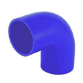 Blue 90-degree silicone hose elbow with smooth curved bend and open ends