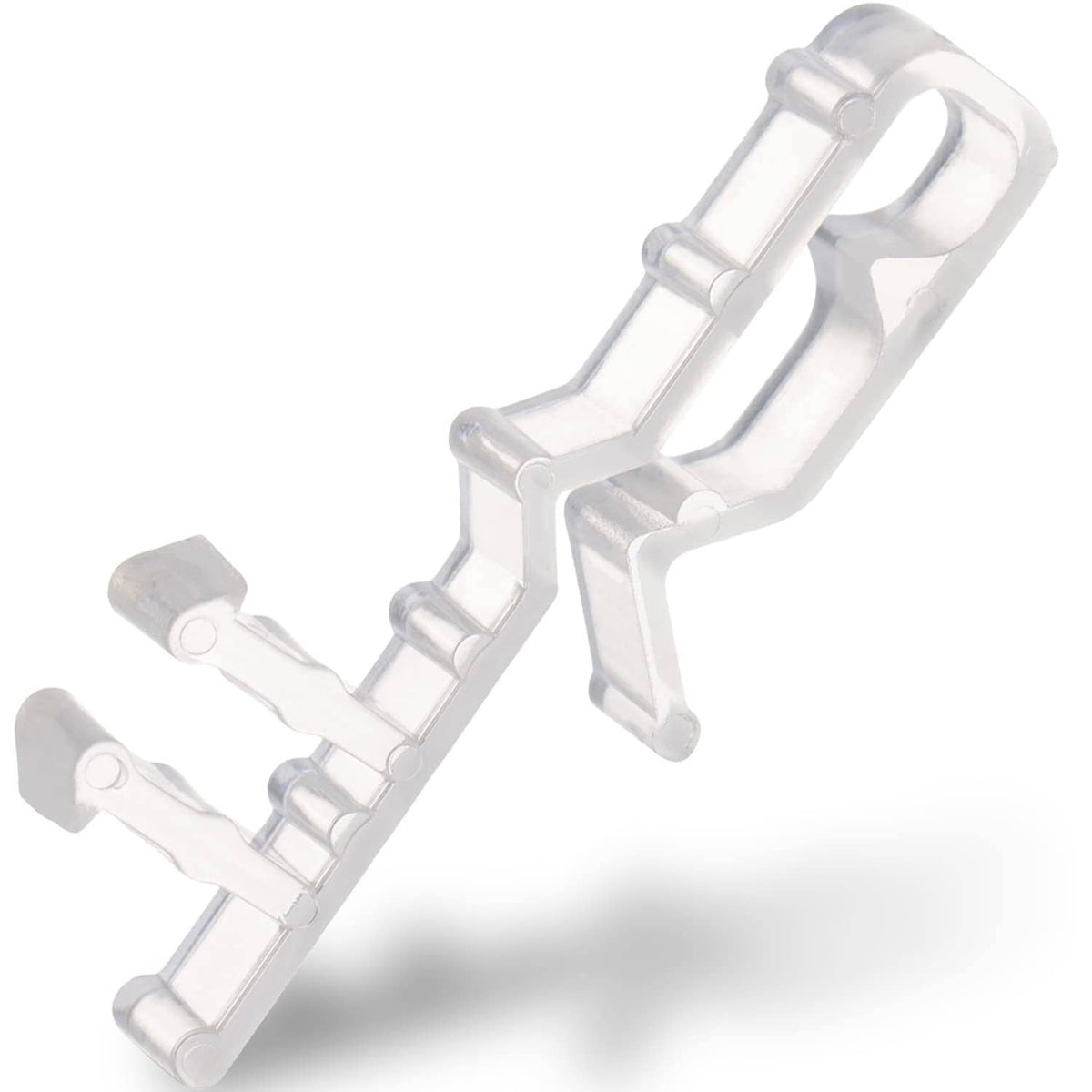 Clear plastic valance clips for blinds, hidden channel style, two-piece view