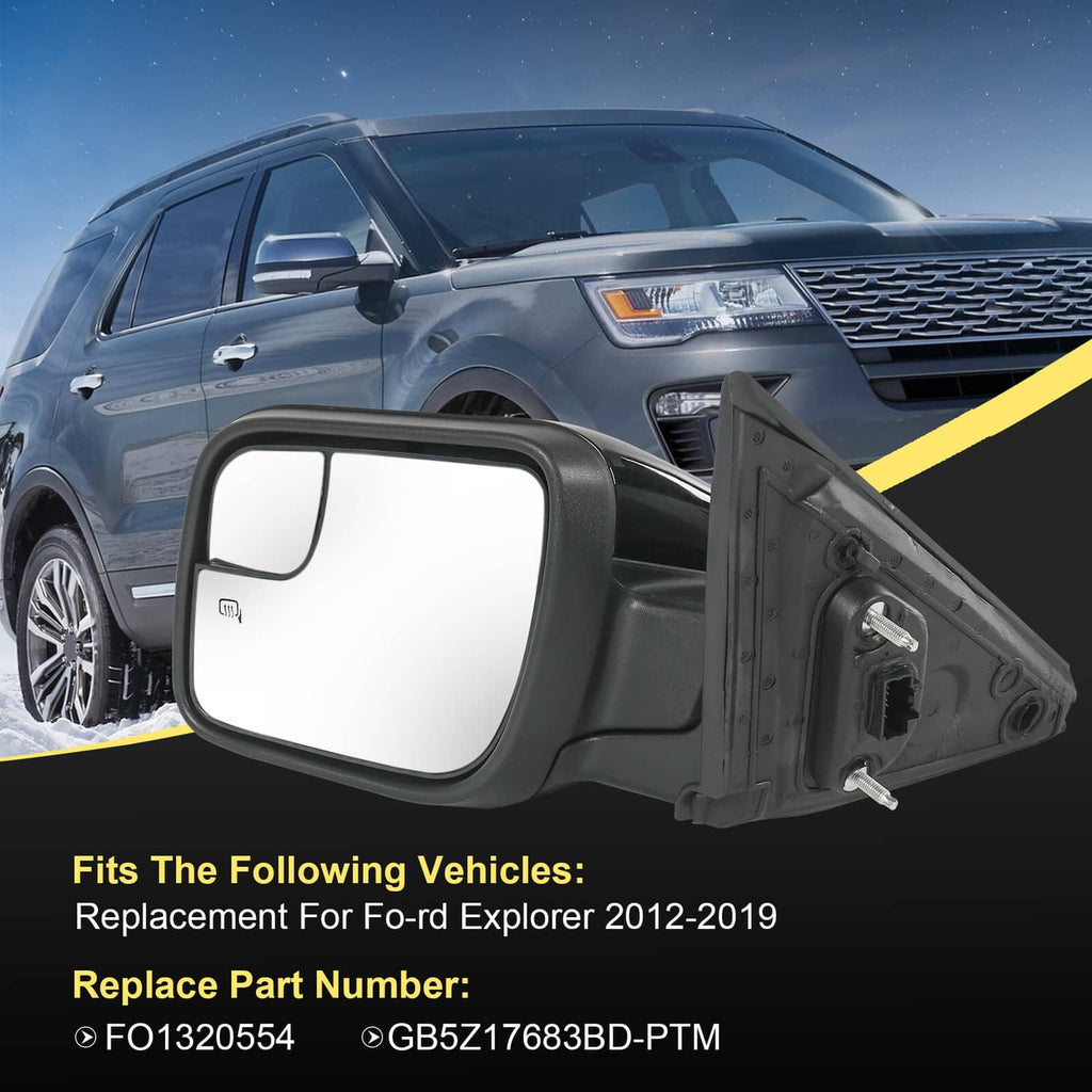 Driver-side mirror with 7-pin power connector and heated glass