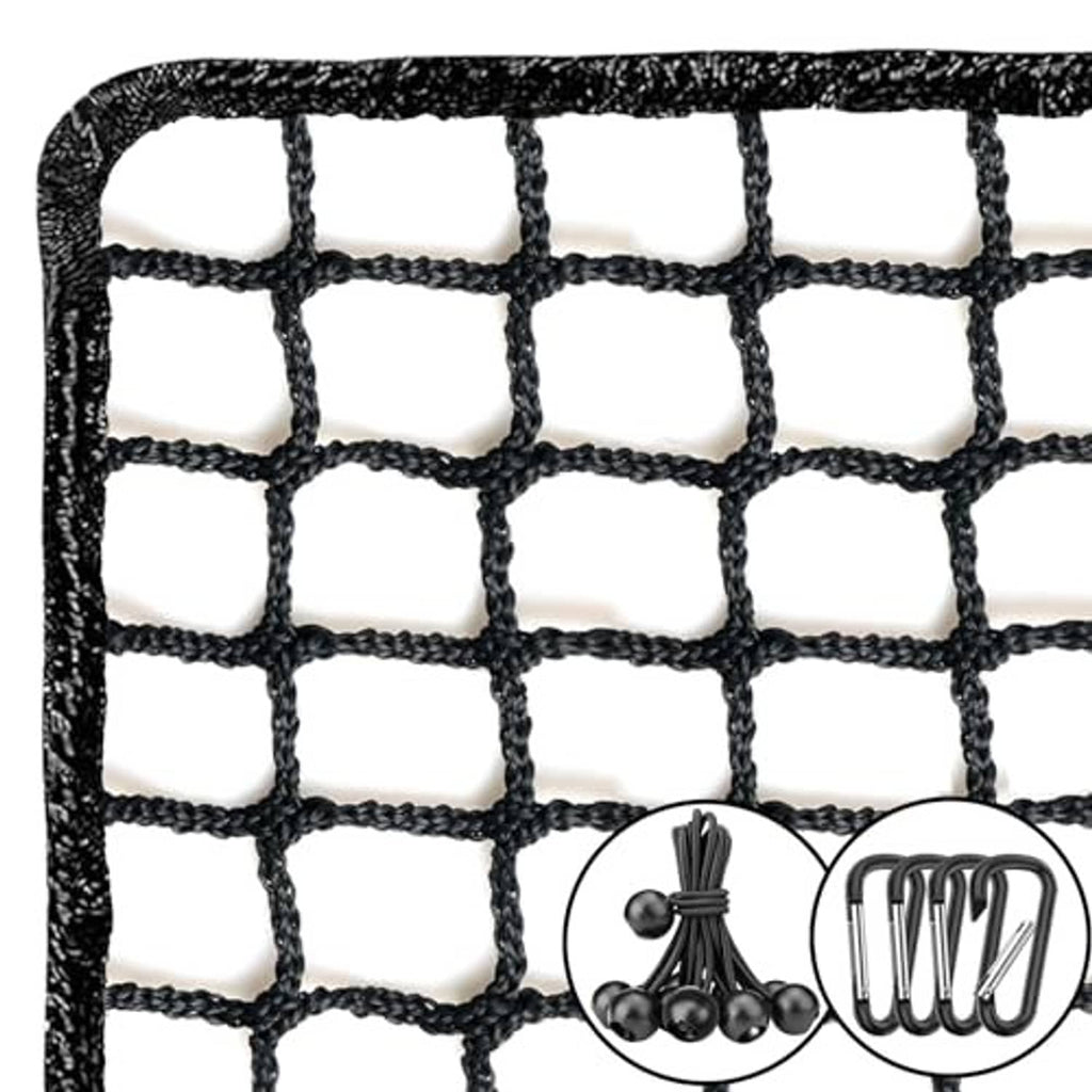 Heavy-duty sports net with black square mesh and thick rope border edge