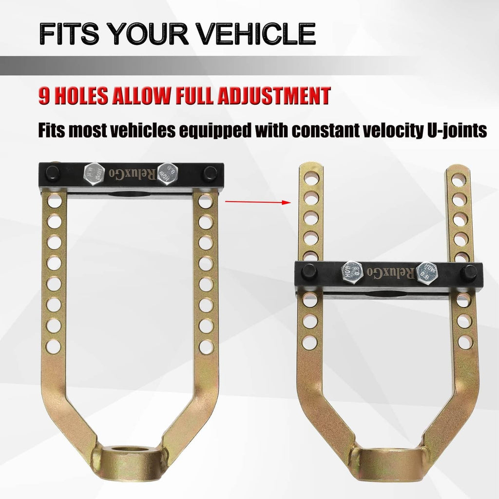 Adjustable CV joint puller tool showing alignment holes and black collar clamp