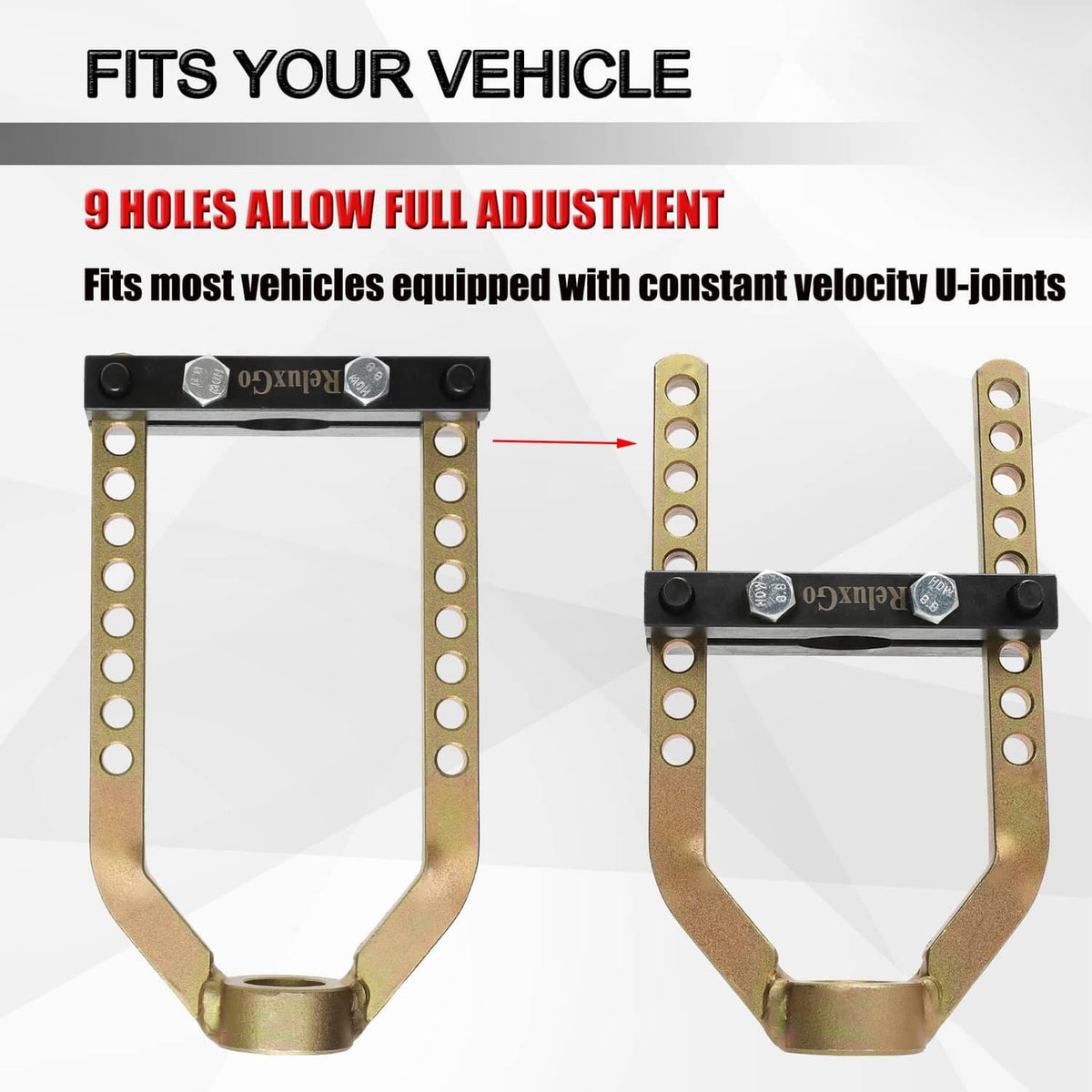 Adjustable CV joint puller tool showing alignment holes and black collar clamp