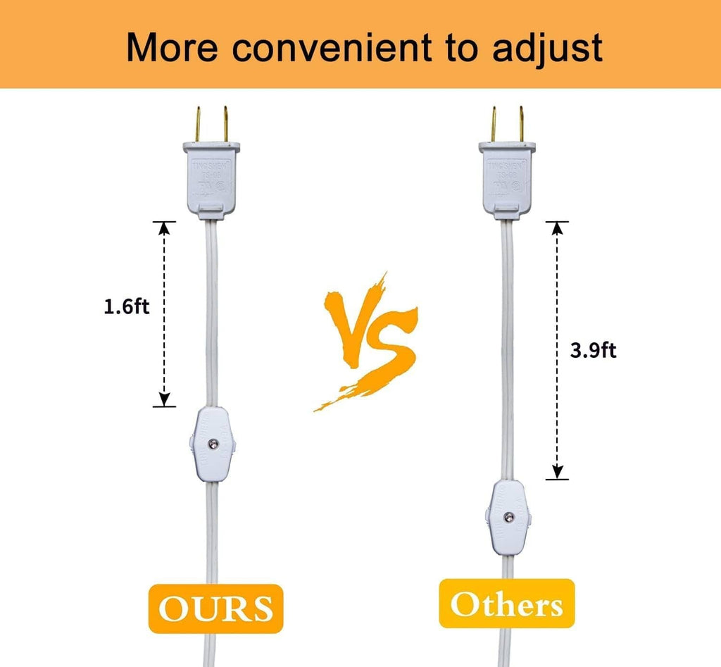 White LED night light extension cord with two connectors and inline control module