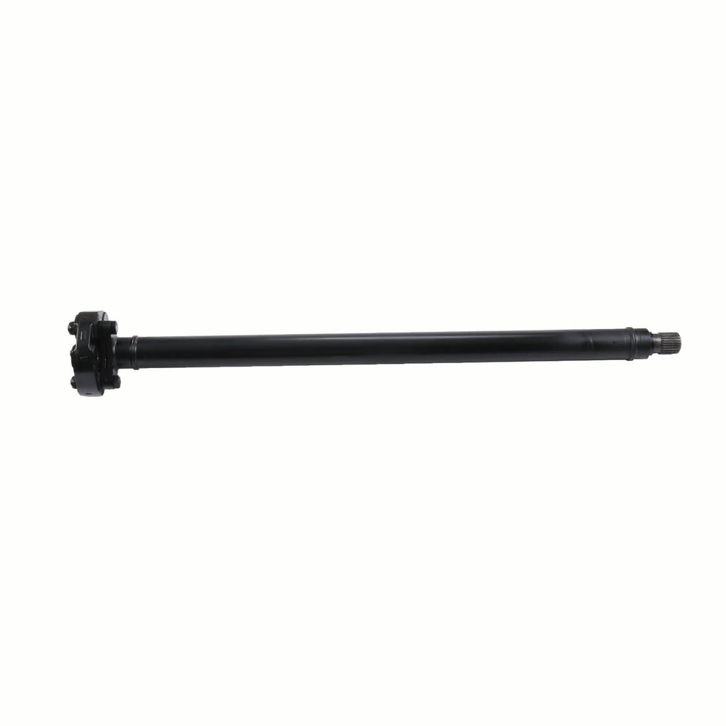 Front drive shaft assembly with splined end and mounting yoke, black metal