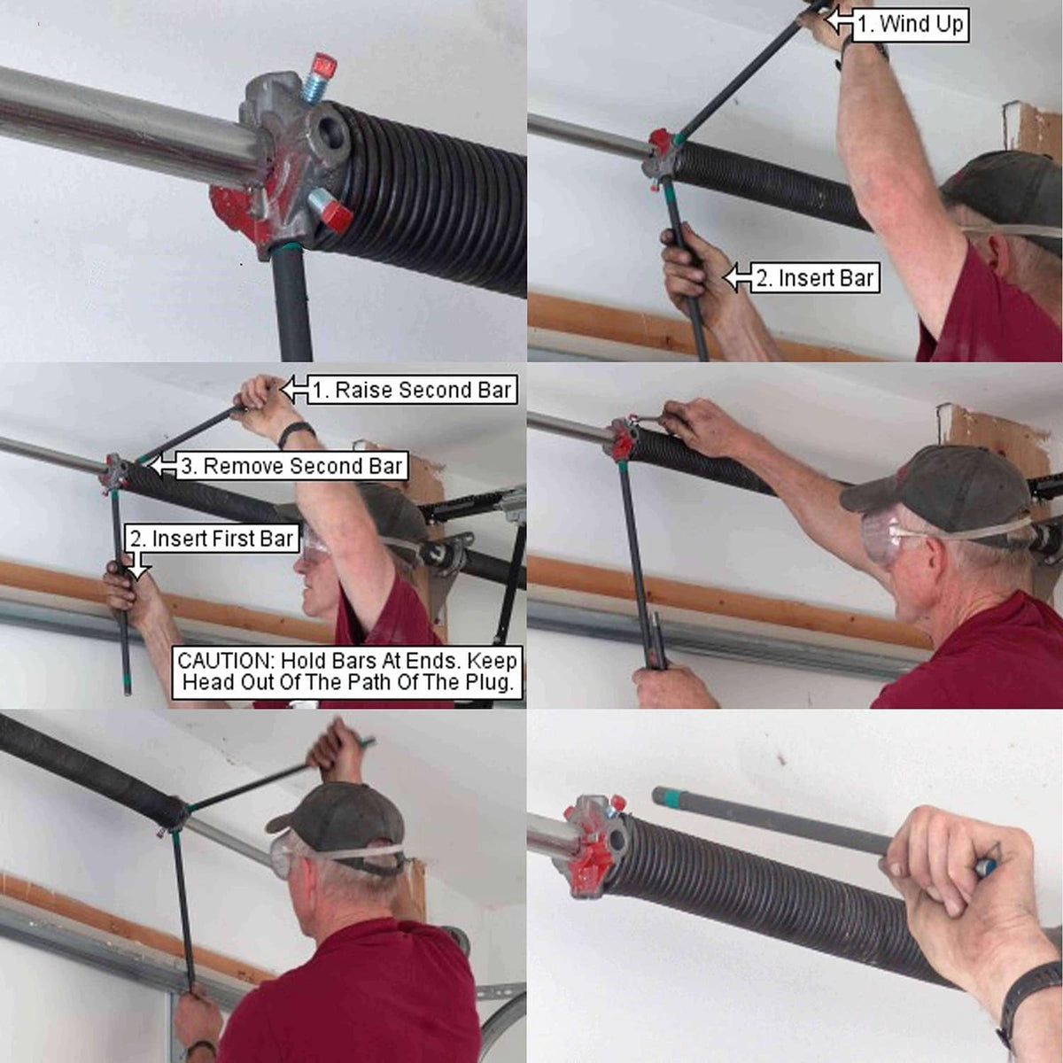 Torsion spring winding rods inserted into a garage door spring mechanism
