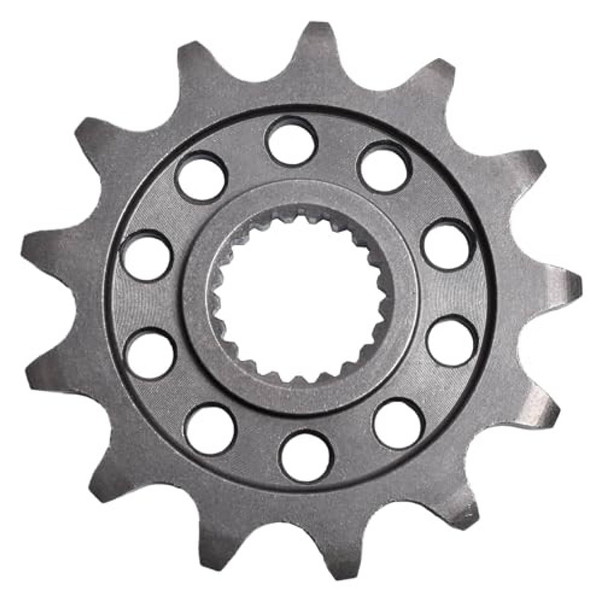 Front sprocket gear with circular bolt holes and toothed outer ring, dark steel