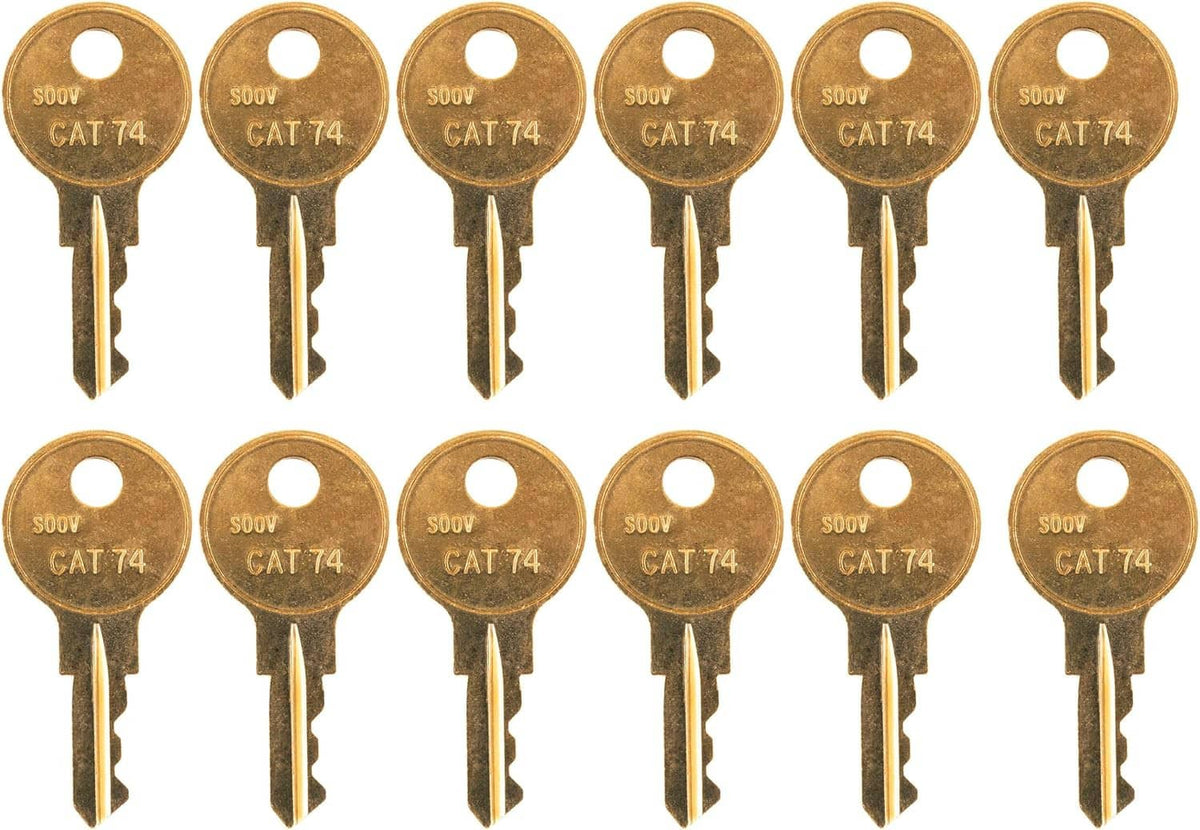 Pack of 12 brass dispenser keys with SOOV CAT 74 on key heads