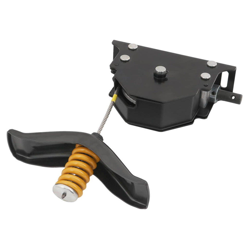 Black spare tire winch with orange coil spring lever and mounting bracket