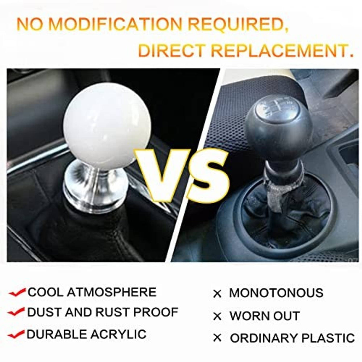 Pure white round ball gear shift knob replacement for manual car shifter