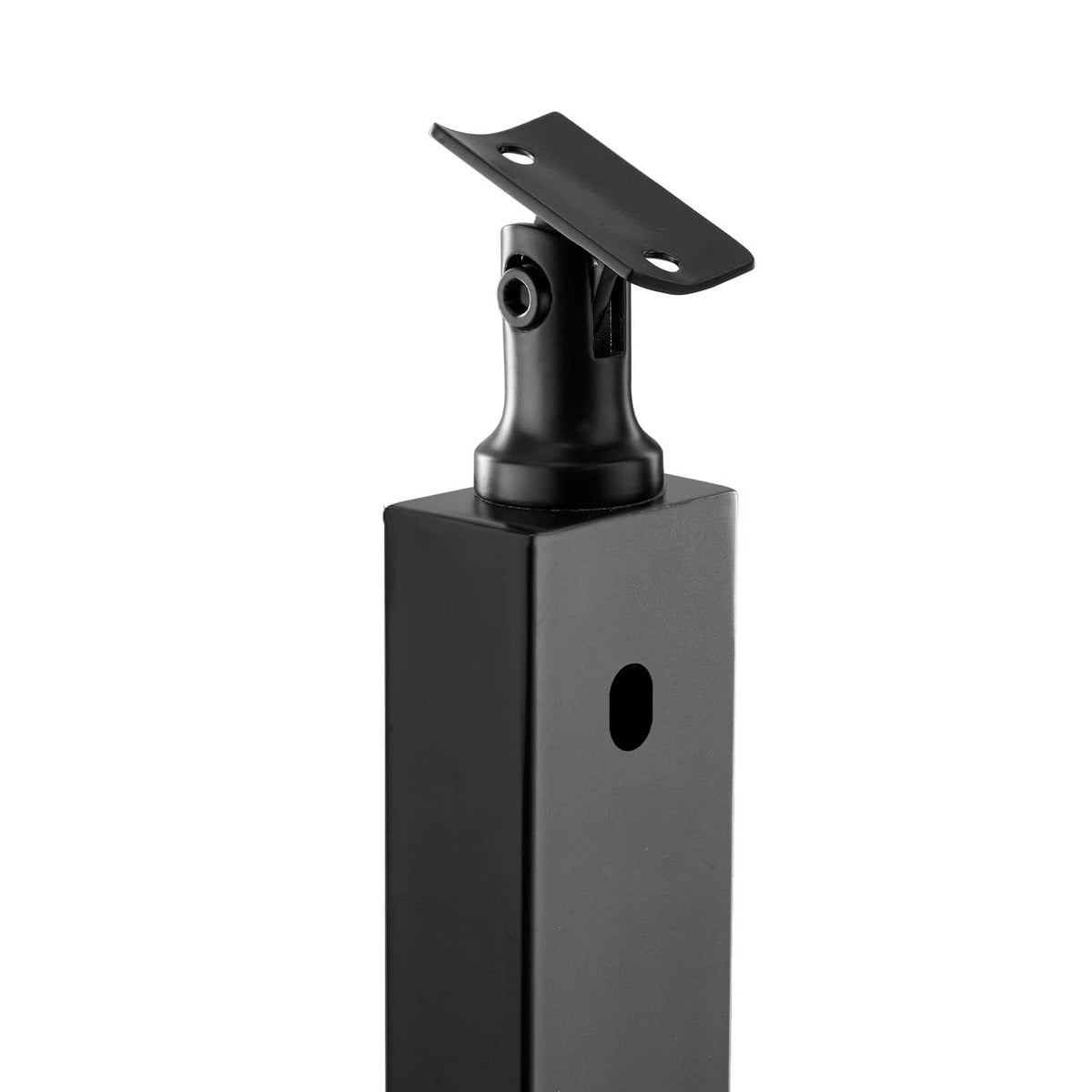 Black cable railing post with angled holes and top mounting bracket