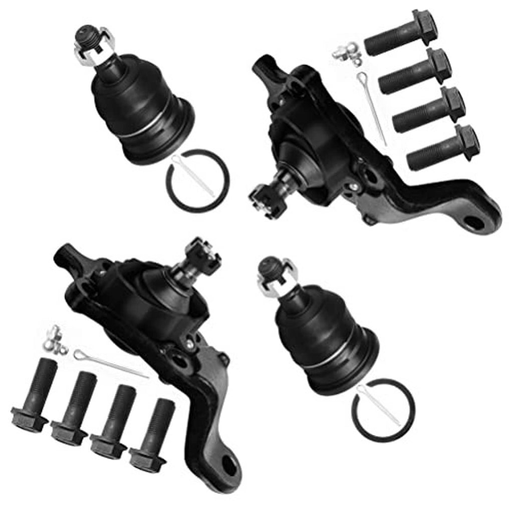 Front suspension ball joint kit set with black ball joints, boots, and bolts