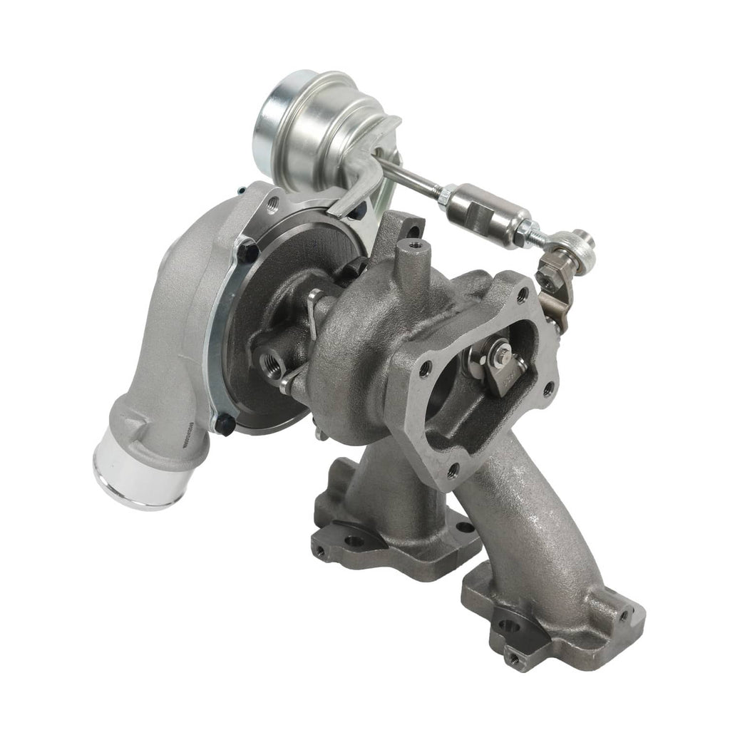 Turbocharger assembly with cast manifold and silver compressor housing