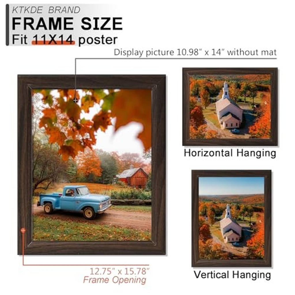 Walnut frame size for 11x14 display, dark brown, supports horizontal and vertical hanging