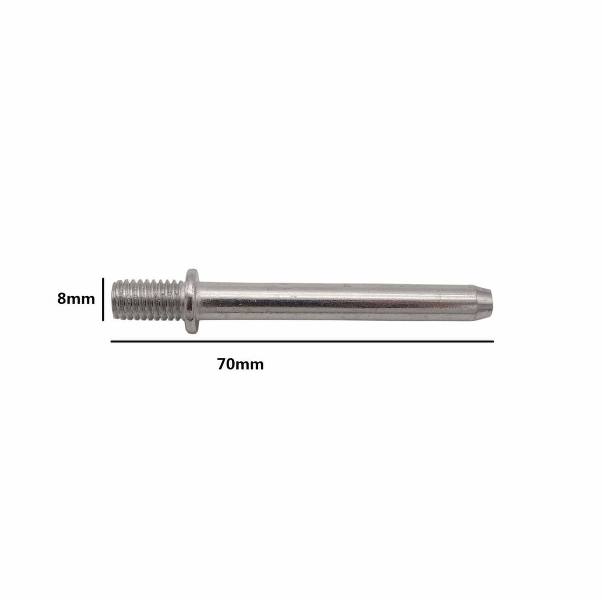 70mm silver metal connector pins set, showing 8mm thread diameter