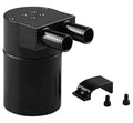 Black baffled oil catch can with dual inlet/outlet ports and mounting plate