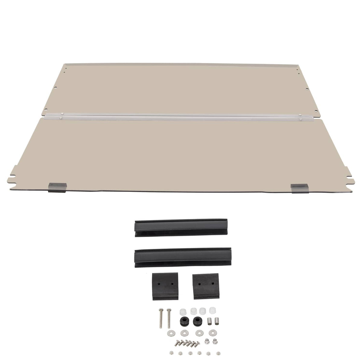 Tinted flip windshield windscreen panel with silver frame and included hardware