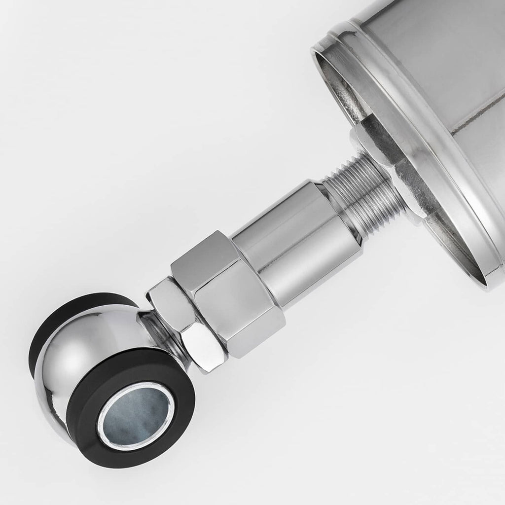 Chrome shock rod and spherical bushing end with threaded mounting connector