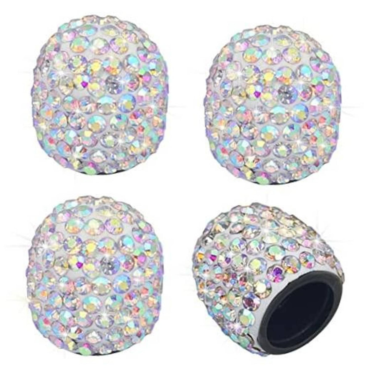 Sparkling rhinestone tire valve stem cap, AB crystal multicolor finish
