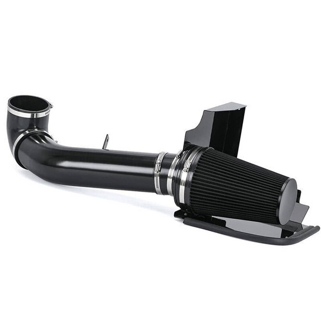 Black intake tube and cone air filter assembly with heat shield brackets