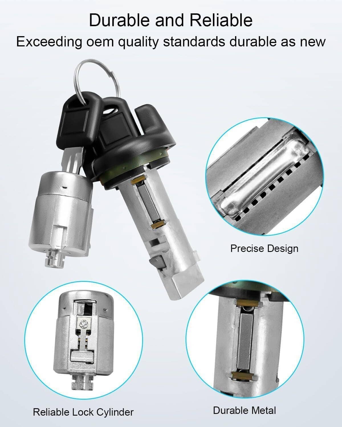 Door lock cylinders with keys, durable metal cores and black key heads set