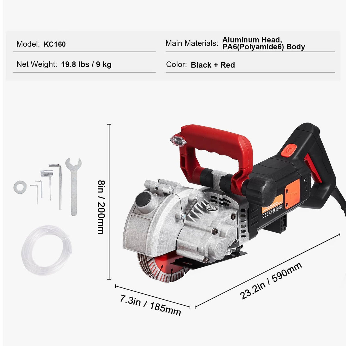 Wall groove cutting machine, red handle and black housing, silver head with circular blade