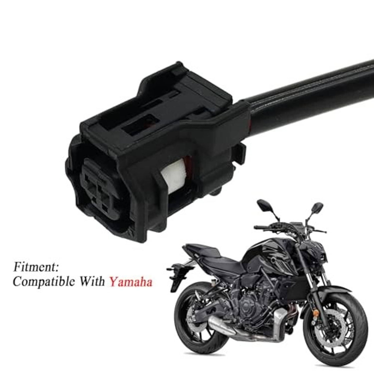 Motorcycle light line connector socket with black housing and black wire harness