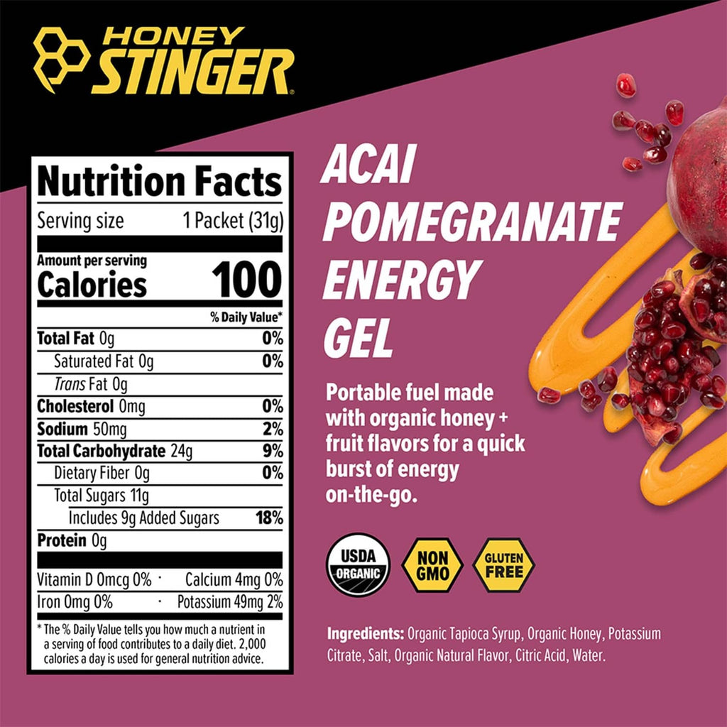 Acai pomegranate energy gel nutrition facts and portable fuel pouch label