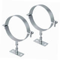 2-piece rigid split ring chimney pipe wall brackets, gray metal with mounting bases